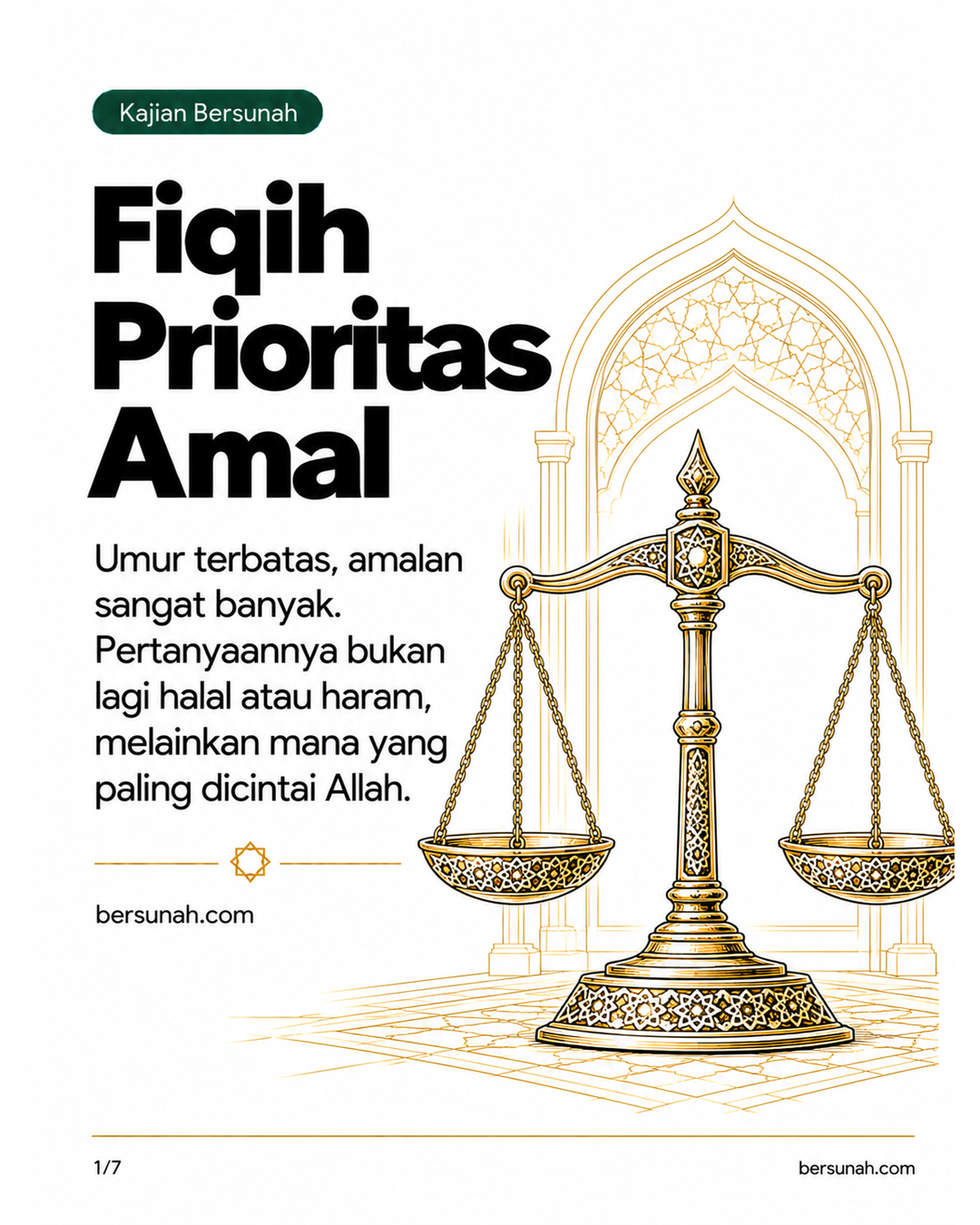 Carousel Fiqih Prioritas Amal slide 1: Fiqih Prioritas Amal, memilih amalan yang paling dicintai Allah ketika umur terbatas dan pilihan amal teramat banyak