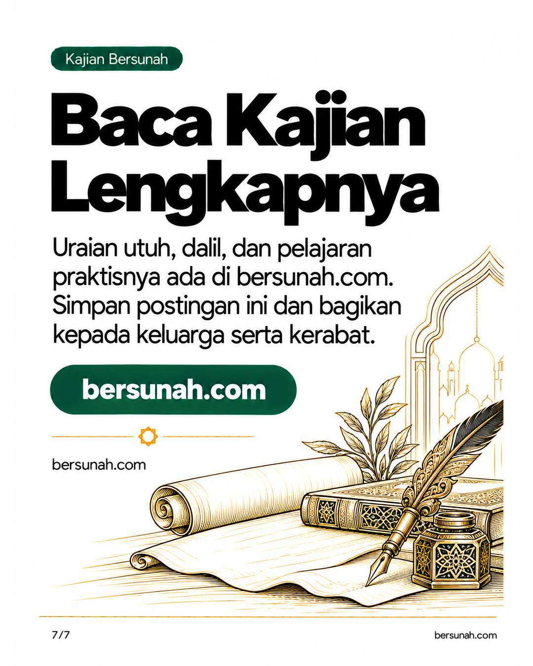 Carousel Husnudzan dan Ikhtiar slide 7: Ajakan membaca kajian lengkap Menyelaraskan Husnudzan, Totalitas Ikhtiar & Takdir di bersunah.com